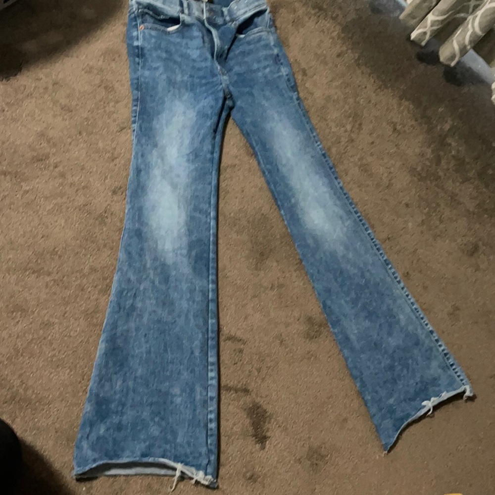 Express flare jeans. Stretchy.